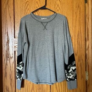 Gray Long Sleeve Shirt with Camo Accents